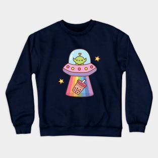 Cute Alien Abducts Bubble Tea Funny Crewneck Sweatshirt